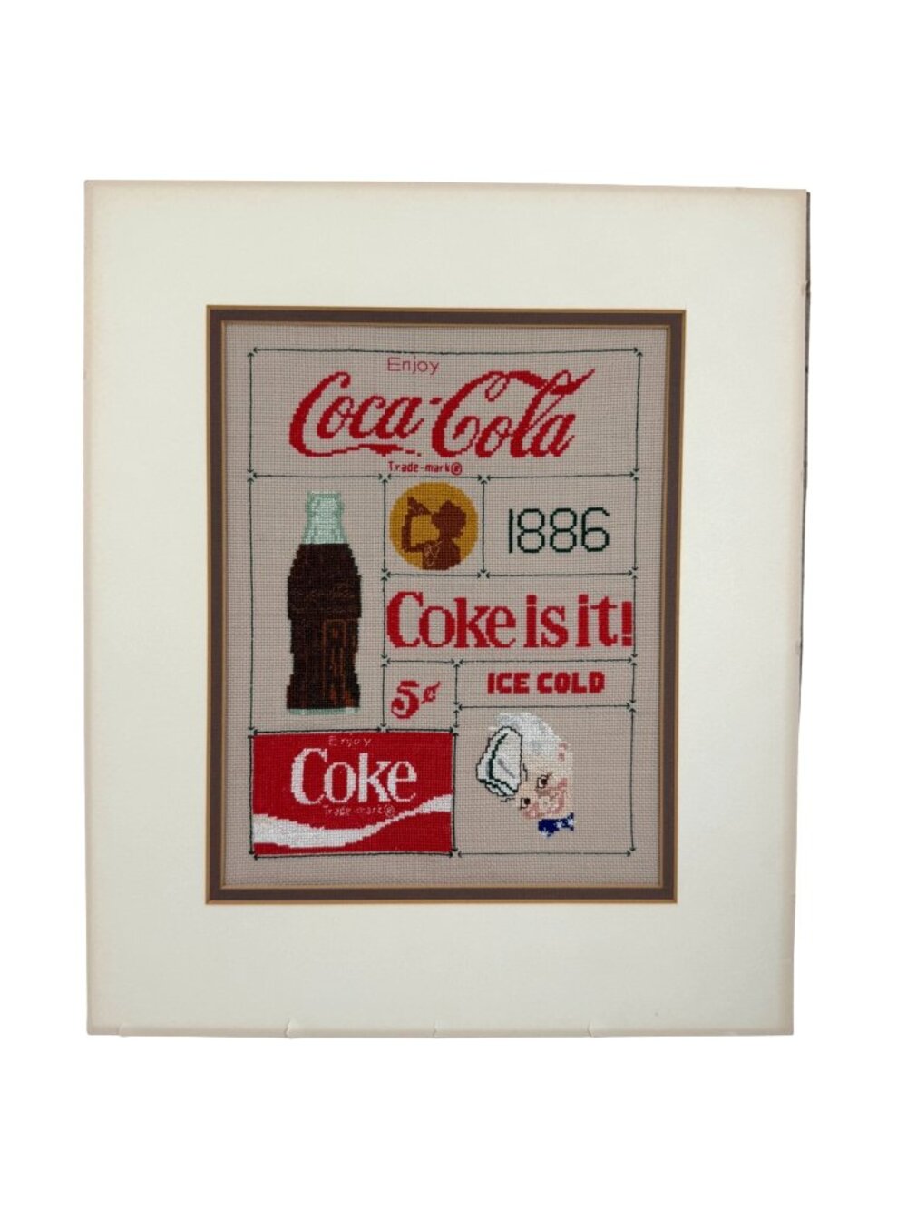 Vintage Coca-Cola Cross-Stitch Wall Art Classic Coke Logos Bottle Design
